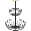 Метална фруктиера / дисплей на 2 нива с дървена дръжка, ф40x10см, h63см, черна – Lacor