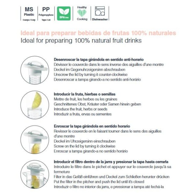 Пластмасова кана с филтър за инфузиране на вода, 2,4л., 19х16х29см., BPA FREE - Lacor