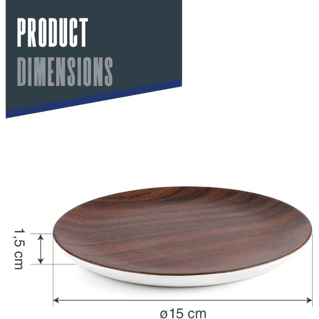 Меламинова чиния, кръгла, ф15см, h1,5см, дървесно/бяло, стакабъл, WOOD – Lacor