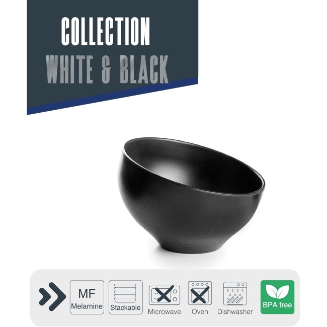 Меламинова купа, скосена, кръгла, ф16см, h9,5см, черна, стакабъл, WHITE AND BLACK – Lacor