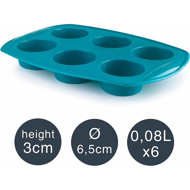 Силиконова форма за мъфини с 6 гнезда, ф6,5см, h3см, 0,08л, OCEAN, PLATINIUM – Lacor
