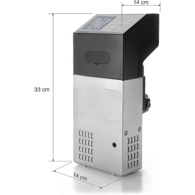 Електрически професионален уред за нискотемпературно готвене / Sous Vide (су вид), 220-240V, 50/60Hz, 1500W, 6л/мин, 5 - 99°C, 40л, 14x14x33см, 1,93кг, PRO - Lacor
