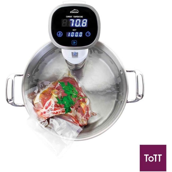 Електрически уред за нискотемпературно готвене / Sous Vide (су вид), 220-240V; 50/60Hz, 1200W, 20-90 °C (1 °C), 15л max, 10x37см, бял, GOURMET - Lacor