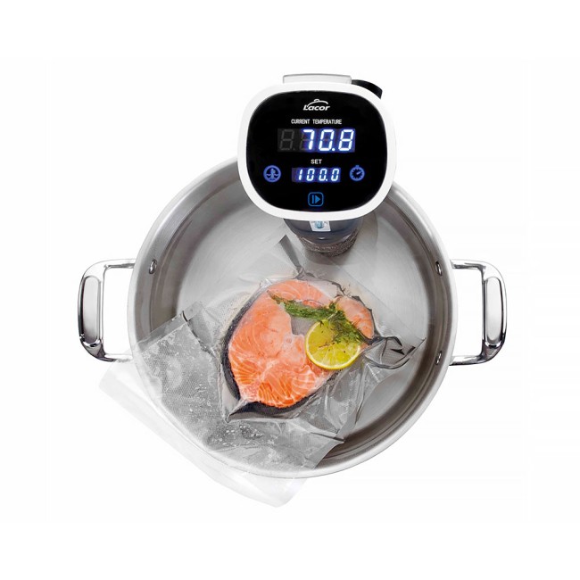 Електрически уред за нискотемпературно готвене / Sous Vide (су вид), 220-240V; 50/60Hz, 1200W, 20-90 °C (1 °C), 15л max, 10x37см, бял, GOURMET - Lacor