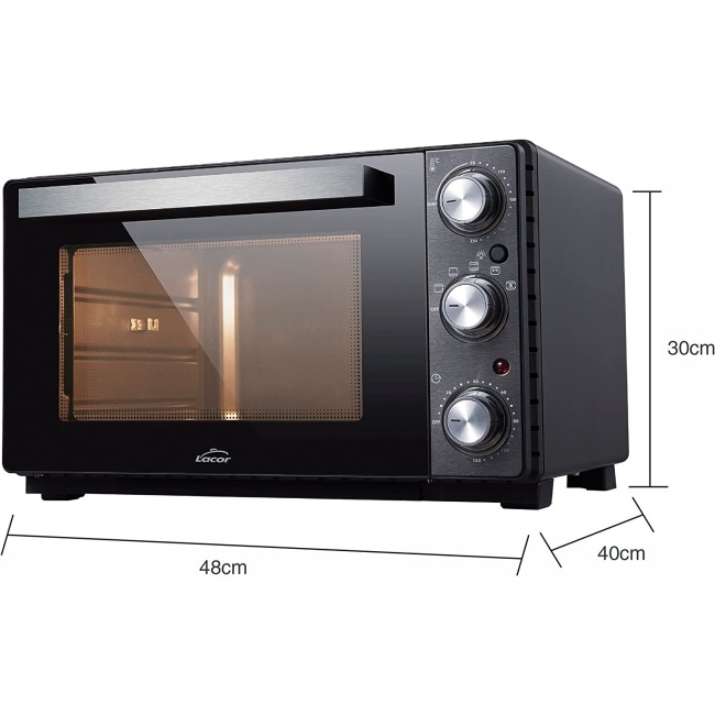 Електрическа фурна, 220-240V, 50/60Hz, 1650W, 70°C - 230°C, таймер: от 0 до 120мин,  28л, 48x30x40см, черна – Lacor