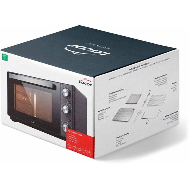 Електрическа фурна, 220-240V, 50/60Hz, 1650W, 70°C - 230°C, таймер: от 0 до 120мин,  28л, 48x30x40см, черна – Lacor