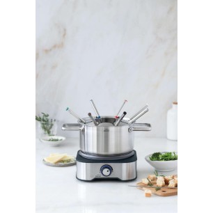 Иноксово електрически комплект за фондю с 8 вилици, 220-240V, 50/60Hz, 1500W, 40°C - 95°C, 1,2л, 29,5x21,5x24,5см, GREY PLUS – Lacor