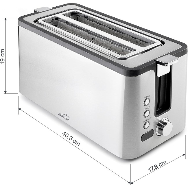 Електрически тостер с 2 слота, 220-240V, 50/60Hz, 1500W, 40,3x17,8x19см, 2,4кг, SMART - Lacor
