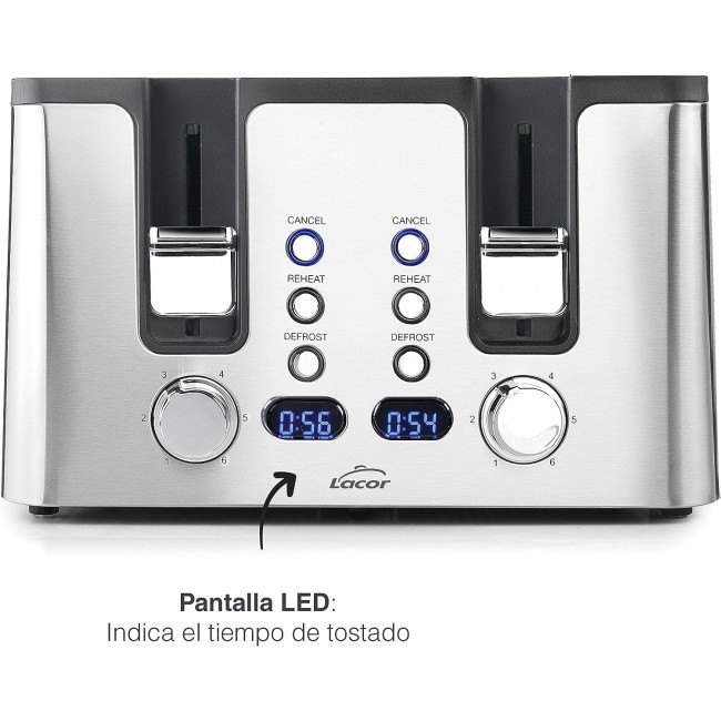 Електрически тостер с 4 слота, 220-240V, 50/60Hz, 1750W, 28,8x31,5x19см, 2,8кг, SMART - Lacor