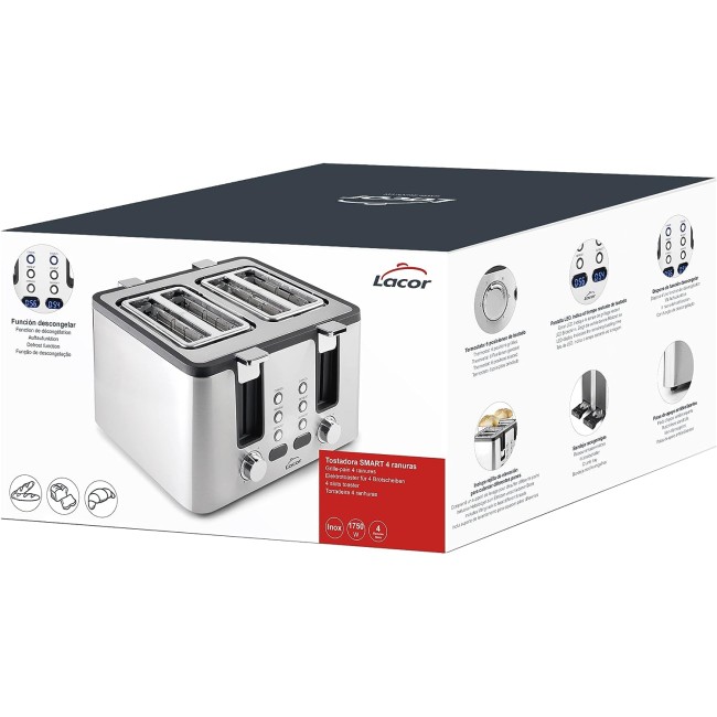 Електрически тостер с 4 слота, 220-240V, 50/60Hz, 1750W, 28,8x31,5x19см, 2,8кг, SMART - Lacor