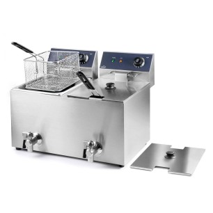 Електрически двоен фритюрник с кранчета за източване, 220-240V, 50/60Hz, 2 x 3500W, 50°C - 190°C, 2 x 8л, 55x41x42см, 14кг, PROFESIONAL - Lacor