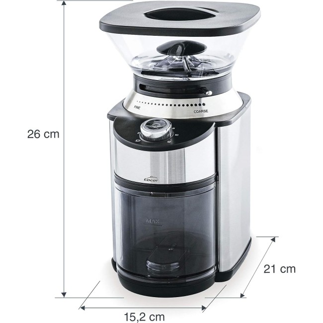 Електрическа мелничка за кафе, 220-240V, 50/60Hz, 200W, 12 нива, 15,2x21x26см, 1,85л, KALDI – Lacor