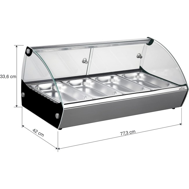 Електрическа топла витрина, 220-240V, 50Hz, 500W, 4 x GN 1/3, 30°C - 90°C, IPX4, 77,3x42x33,6см, 16кг, TÉRMICA – Lacor
