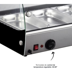 Електрическа топла витрина, 220-240V, 50Hz, 500W, 4 x GN 1/3, 30°C - 90°C, IPX4, 77,3x42x33,6см, 16кг, TÉRMICA – Lacor