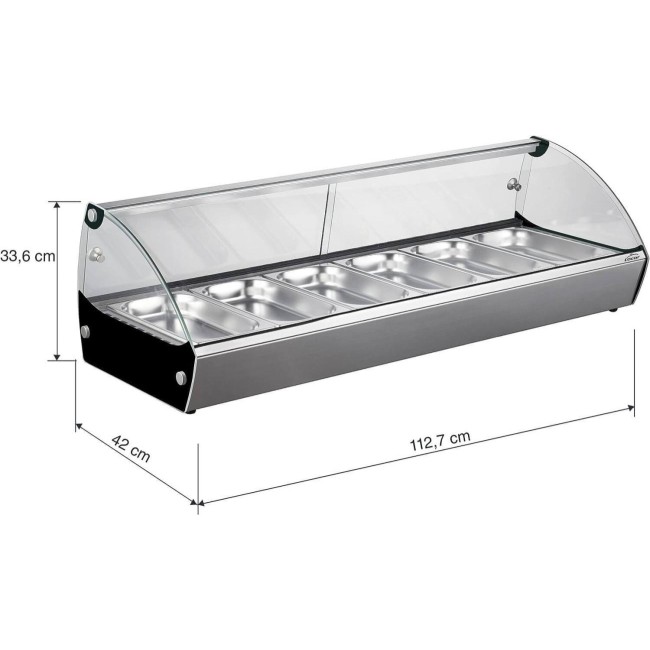 Електрическа топла витрина, 220-240V, 50Hz, 800W, 6 x GN 1/3, 30°C - 90°C, IPX4, 112,7x42x33,6см, 22кг, TÉRMICA – Lacor