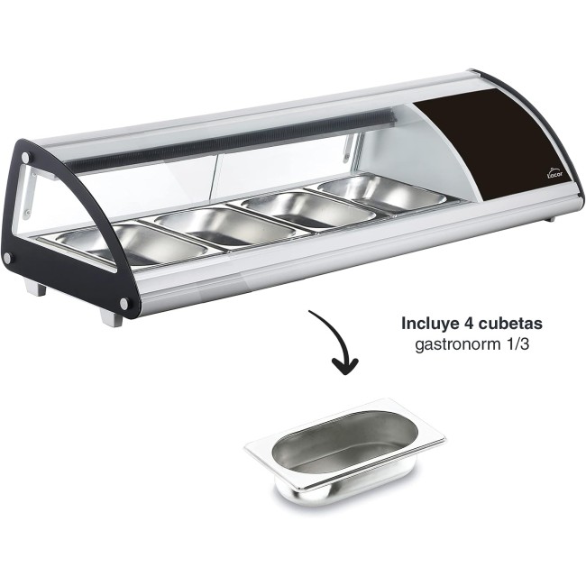 Електическа хладилна витрина, 220-240V, 50Hz, 4 x GN 1/3, 0°C - 12°C, R600a, 112,1x45x33см, 33кг, REFRIGERADA – Lacor