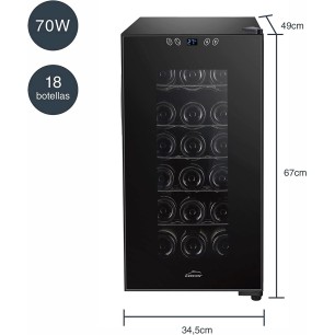 Хладилна витрина за 18 бутилки, 220-240V, 50Hz, 70W, 11°C - 18°C, 26dB, 50л, 34,5x49x67см, THERMOELECTRIC – Lacor