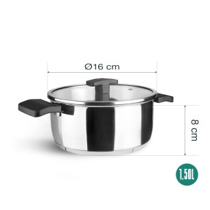 Иноксова тенджера със стъклен капак, ф16см, h8см, 1,5л, Caliza – Lacor