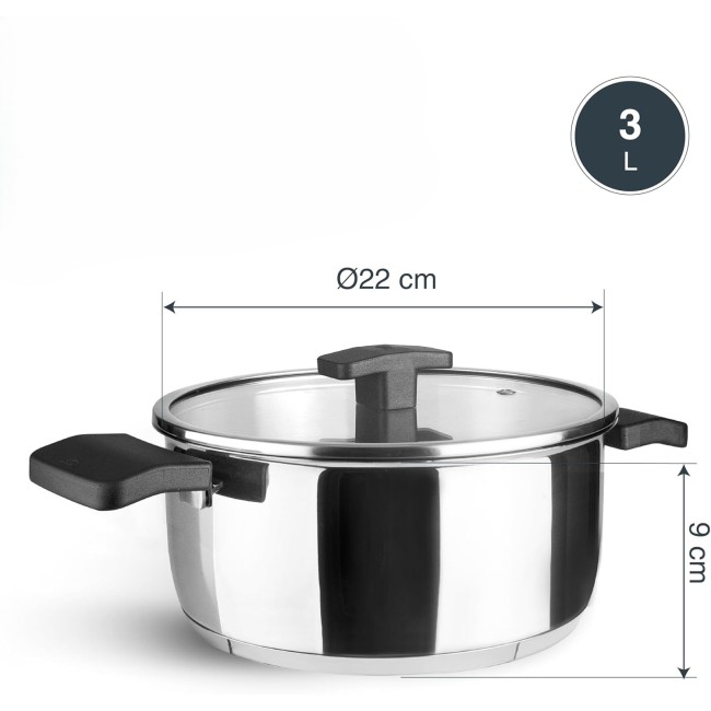 Иноксова тенджера със стъклен капак, ф22см, h9см, 3л, Caliza – Lacor