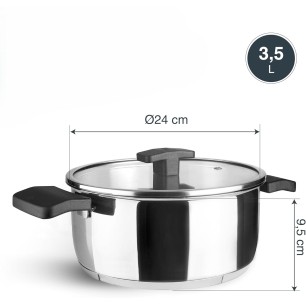 Иноксова тенджера със стъклен капак, ф24см, h9,5см, 3,5л, Caliza – Lacor