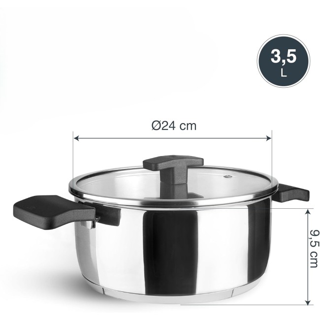 Иноксова тенджера със стъклен капак, ф24см, h9,5см, 3,5л, Caliza – Lacor