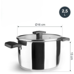 Иноксова тенджера със стъклен капак, ф16см, h13см, 2,5л, Caliza – Lacor