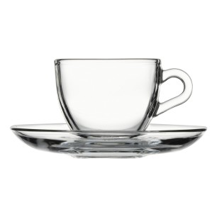 Стъклена чаша с чинийка, 90мл, BASIC - Pasabahce