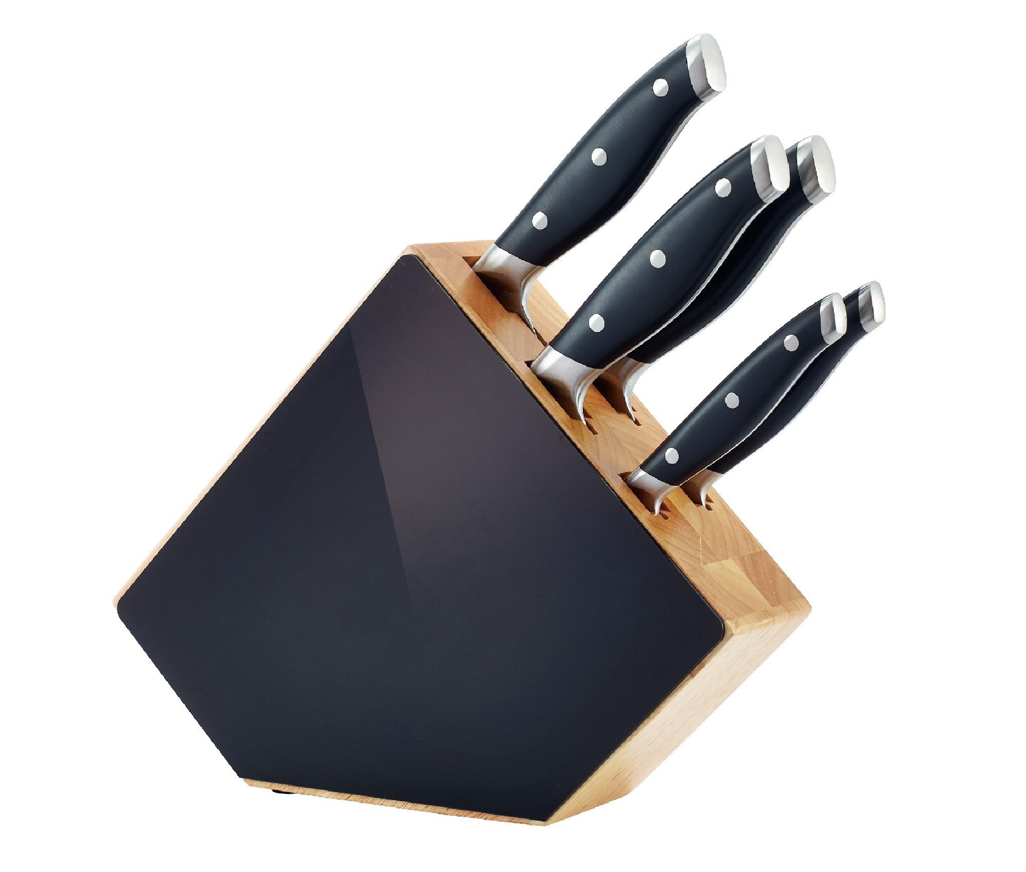 Комплект кухненски ножове на дървена стойка, 5 бр, Grand Chef