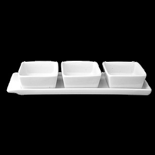 Комплект керамични  купички  3бр.(8х8х3.5) + плато(30х9х1.5см)(126-HYW-32) COK