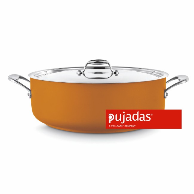 Иноксова тенджера плитка  с капак  32см Н12,5см, 8,9л, жълта - Pujadas