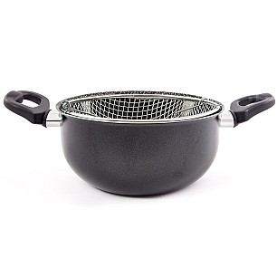 Алуминиева  плитка тенджера  с кошница  черна ф24см   FRIGERELLA STONE (17079) - Steel Pan
