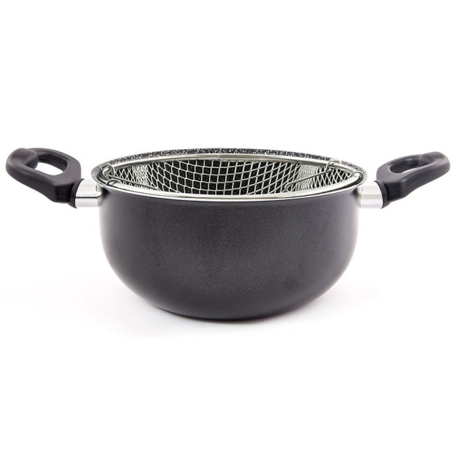 Алуминиева  плитка тенджера  с кошница  черна ф24см   FRIGERELLA STONE (17079) - Steel Pan
