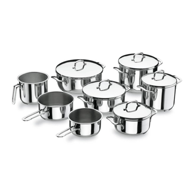 Иноксов комплект от 8 части Gourmet (касерола ф16-20-24см, тенджера ф16-20см, тиганче за сосове ф14-16см, канче ф14см- 1.5л) - Lacor