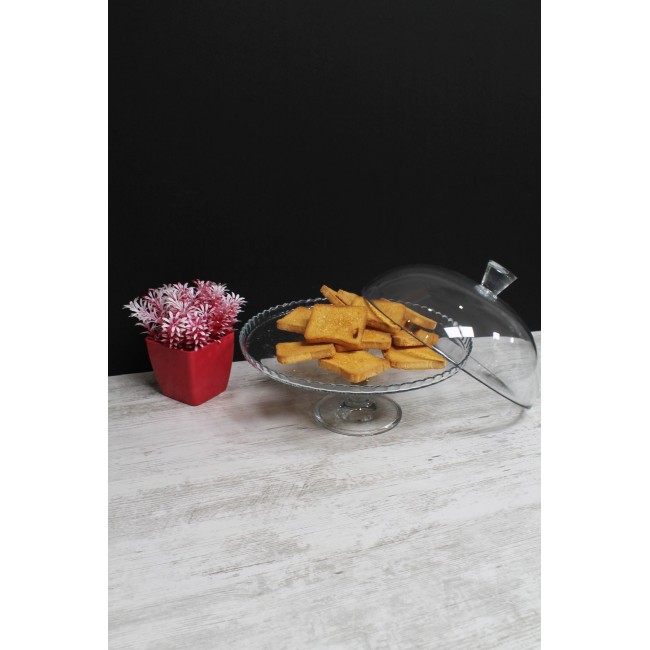Стъклено плато за торта на столче с капак PATISSERIE - Pasabahce