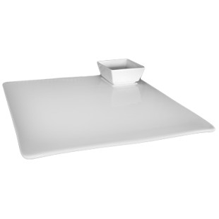 Комплект порцеланово плато квадратно  36x36см с   купичка за сос 9x9см    (2059)ZD - Китайски порцелан