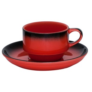 Порцеланова чаша с чинийка 230мл MARMARIS-BLACK/RED (NBNEO02CT631KMZS)ГП  - Gural Porselen