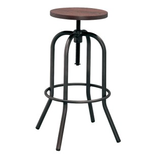 Бар стол на винт 40x40x70-86см метал/дърво черен мат ANTIQUE-(M507H) - Horecano
