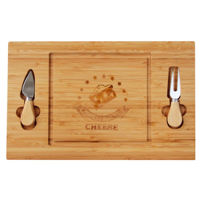 Бамбукова дъска с ножове за сирена 40x25x1,8см (HC-93808) - Horecano