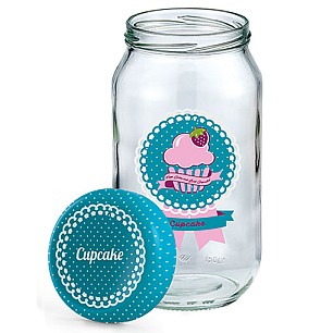 Стъклен буркан с декор   син 1л CUPCAKE   M-131024 - Horecano