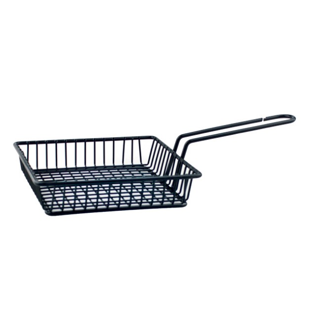 Метална кошничка  за сервиране с една дръжка 15x15x3.5см черна  HORECANO-(HC-981481)