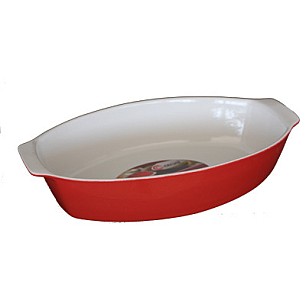 Керамична тава  овал с дръжки 28x17,5xh7см червено/бяло   CERUTIL-(P0833)