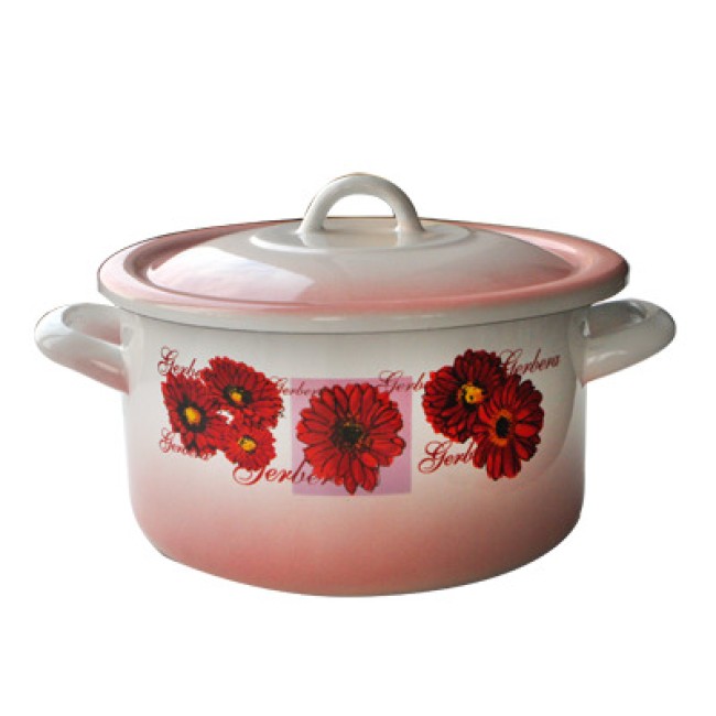 Емайлирана тенджера 3,6л плитка с декор GERBERA - 17+39P/20 РЯ-(1-905/1856) - Horecano