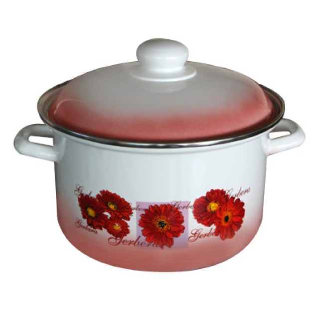 Емайлирана тенджера 4,9л с декор GERBERA - 317+339A/22 РЯ-(1-905/1856) - Horecano