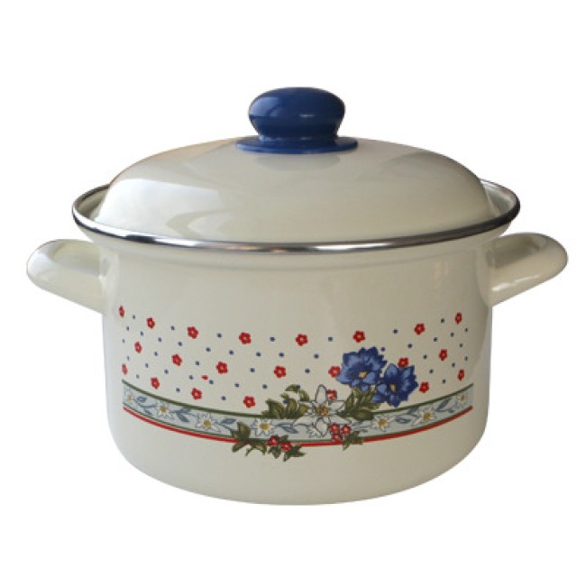 Емайлирана тенджера 6,3л с декор BLUE FLOWERS - 317+339/24 РЯ-(102-1697) - Horecano