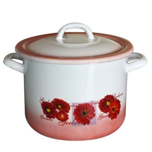 Емайлирана тенджера 8,9л дълбока с декор GERBERA - 2+39P/24 РЯ-(1-905/1856) - Horecano