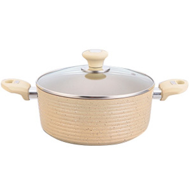 Тенджера 28см с керамично мраморно покритие крем ЕКО-(HX-C7PC28C / CREAM) - Horecano