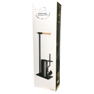 Метална стойка за тоалетна хартия и WC четка ЧЕРЕН МАТ 21x18xh67см G-(82747-001) - Horecano