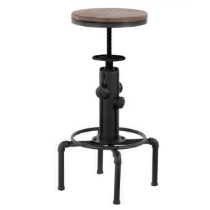 Бар стол регулиеруем dia 33x60-75см метал/дърво ANTIQUE-OLD SCHOOL BLACK-(593) -  Horecano