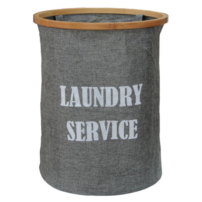 Кош за дрехи кръгъл с бамбуков ринг ф38х47см сив CN-(M-93999) - Horecano