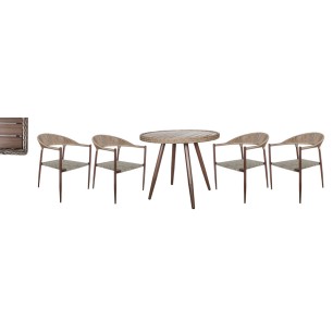 Бистро сет от кръгла маса 90xh75см и 4 стола с текстил 62x65xh79см PLASTIC WOOD NATURAL-(RT-573 + RC-387) - Horecano